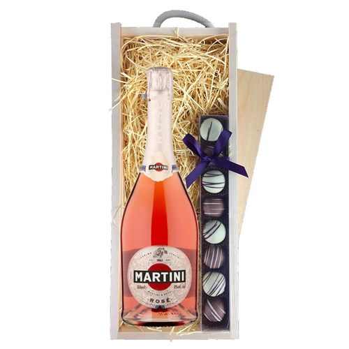 Martini Sparkling Rose 75cl & Truffles, Wooden Box